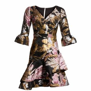 Marchesa Notte Exclusive Elbow Trumpet Sleeve Dress